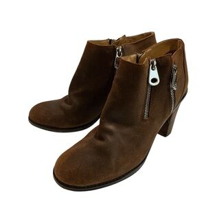Sundance Brown‎ Suede Ankle Boots with Side Double Zipper Accents Size 8.5